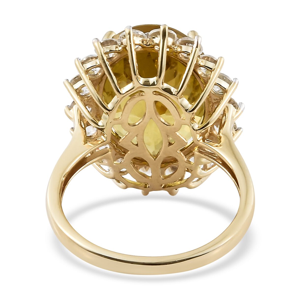 Collectors Edition- 9K Yellow Gold Very Rare Size Madagascar Canary Apatite (Ovl 12.50 Ct), Natural Cambodian Zircon Ring 15.250 Ct.