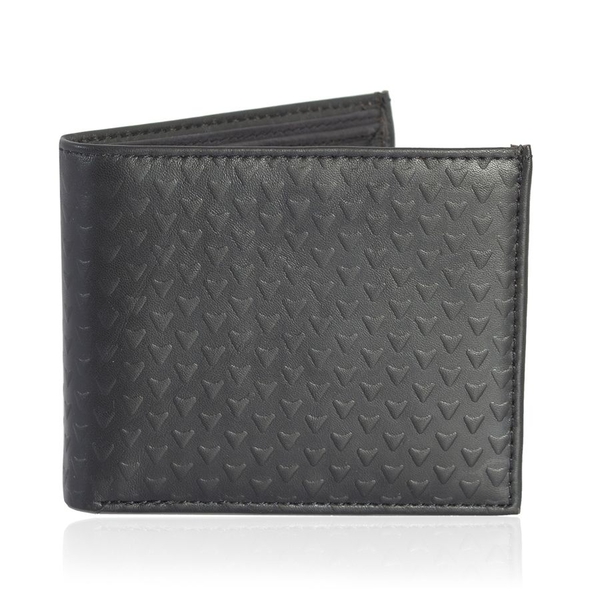(Option 2) Genuine Leather Triangle Embossed Black Colour Bifold Wallet