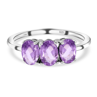 Amethyst 3 Stone Ring in Platinum Overlay Sterling Silver
