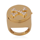 J Francis White Colour Crystal Signet Ring (Size N) in Yellow Gold Tone