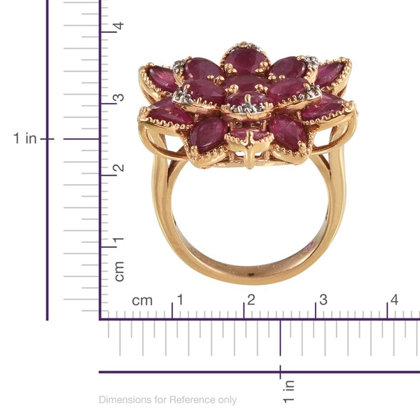 African Ruby (Rnd 1.25 Ct), Pink Sapphire and White Topaz Floral Ring in 14K Gold Overlay Sterling Silver 12.750 Ct.