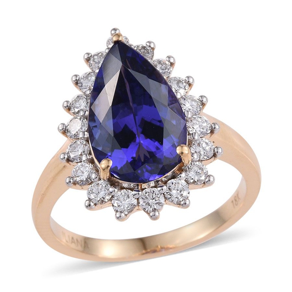 ILIANA 18K Y Gold AAA Tanzanite (Pear) Diamond (SI/G-H) Ring 6.150 Ct.
