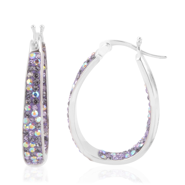 Close Out Deal Rainbow and Purple Austrian Crystal Hoop Earrings (with Clasp) in Silver Bond