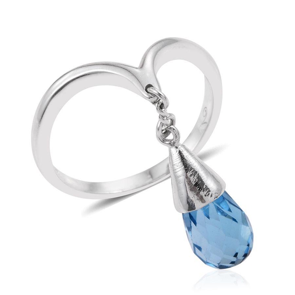 LucyQ Electric Swiss Blue Topaz Water Drip Ring in Platinum Overlay Sterling Silver 3.750 Ct.