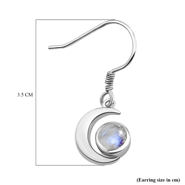 Rainbow Moonstone Dangling Earrings (with Hook) in Platinum Overlay Sterling Silver 2.12 Ct.