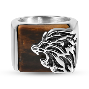 Yellow Tigers Eye Lion Ring  With Oxidised in Stainless Steel 10.00 Ct.