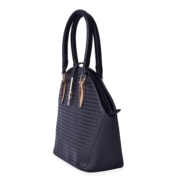Diamond Pattern Black Colour Tote Bag (Size 39x29.5x14 Cm)