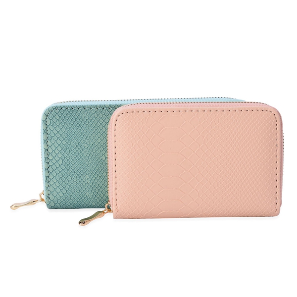 Set of 2 - Snake Skin Pattern Green and Pink Colour Wallet (Size 20x10 Cm, 15x10 Cm)
