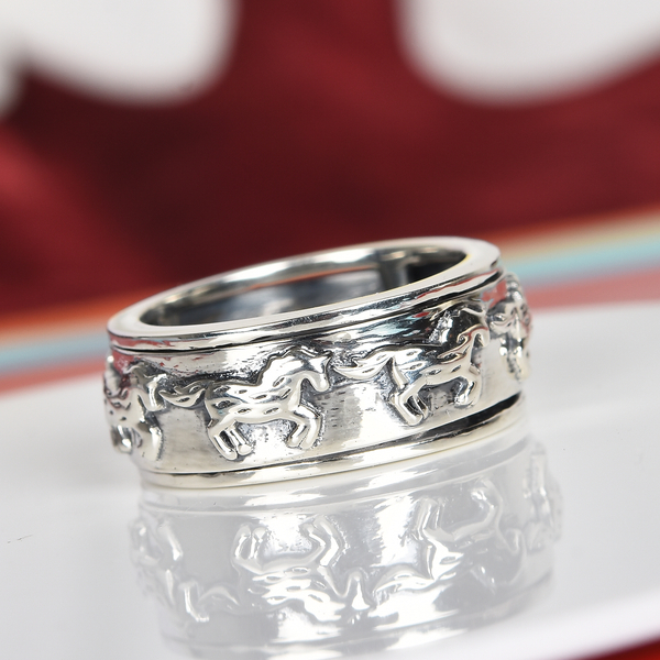 Sterling Silver Horse Spinner Ring, Silver wt 5.00 Gms