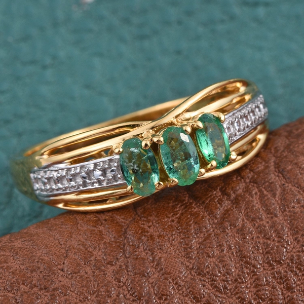 Brazilian Emerald (Ovl) Trilogy Ring in 14K Gold Overlay Sterling Silver 0.500 Ct.