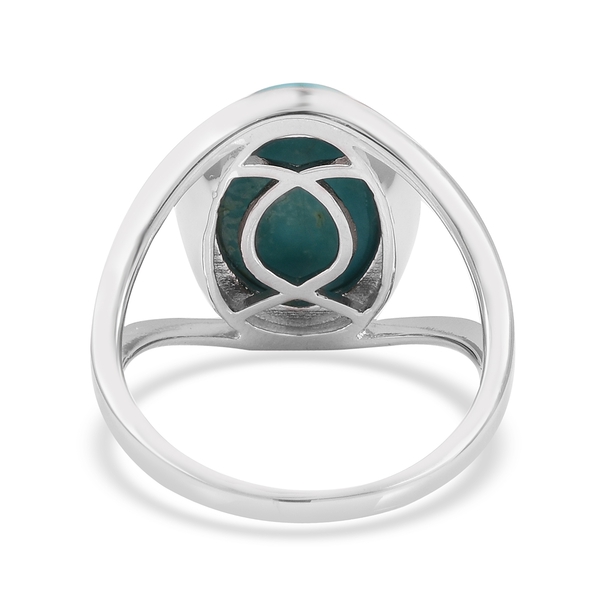 Anhui Turquoise (Ovl) Solitaire Ring in Rhodium Plated Sterling Silver 6.800 Ct.