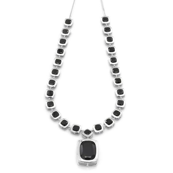 Boi Ploi Black Spinel (Cush 21.75 Ct) Necklace (Size 20) in Rhodium Plated Sterling Silver 53.000 Ct