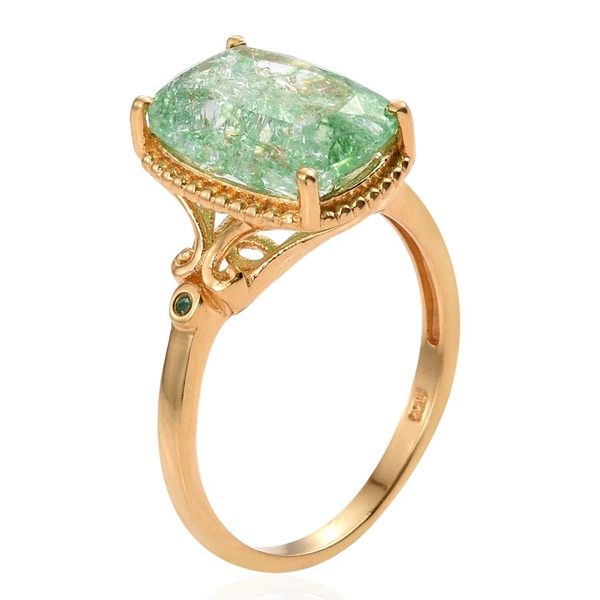 Emerald Green Crackled Quartz (Cush), Kagem Zambian Emerald Ring in 14K Gold Overlay Sterling Silver 6.250 Ct.