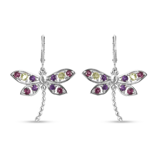 LucyQ Dragonfly Collection - Natural Hebei Peridot, Rhodolite Garnet & Amethyst Earrings (with Lever