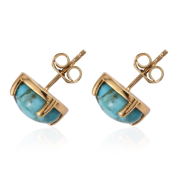 Arizona Matrix Turquoise (Rnd) Stud Earrings in 14K Gold Overlay Sterling Silver 3.000 Ct.