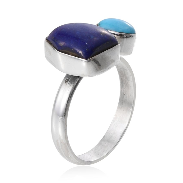 Tribal Collection of India Lapis Lazuli and Arizona Sleeping Beauty Turquoise Ring in Sterling Silver 5.190 Ct.