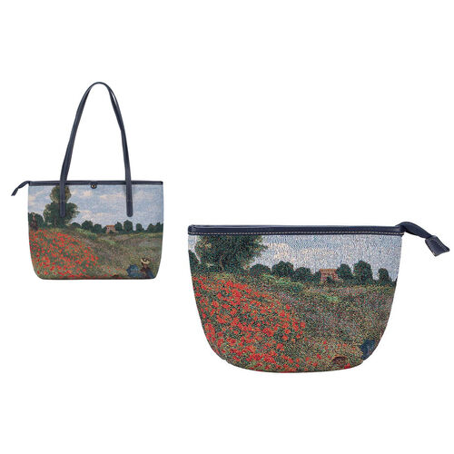 Signare Tapestry Art Tote Bag in Monet Poppy Field Design 33x27x15 cms with Free Makeup Bag ...