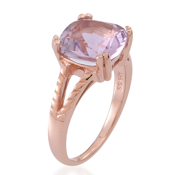 Rose De France Amethyst (Cush) Solitaire Ring in Rose Gold Overlay Sterling Silver 4.000 Ct.