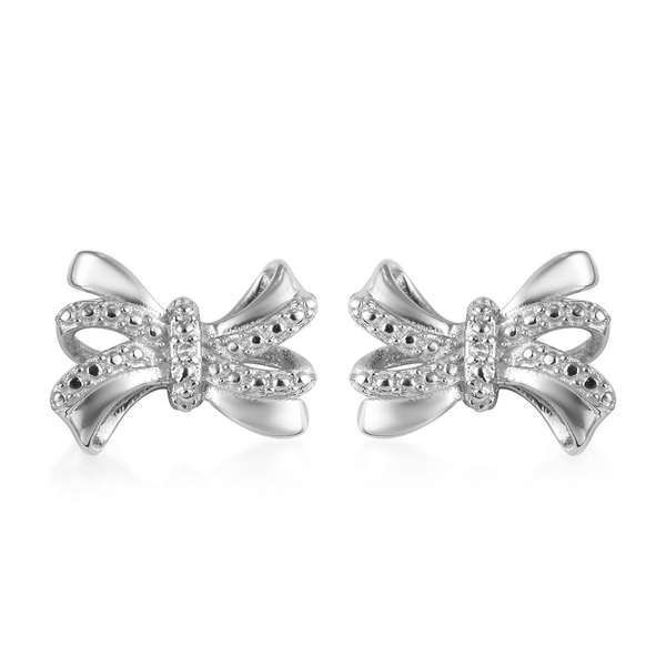 Diamond Bow Stud Earrings in Platinum Plated Sterling Silver