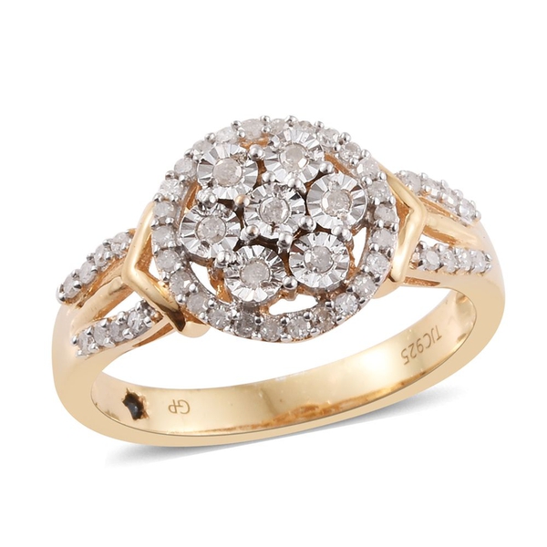 GP Diamond Dream (Rnd), Kanchanaburi Blue Sapphire Ring in 14K Gold Overlay Sterling Silver 0.350 Ct
