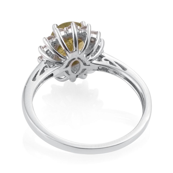 Natural Canary Apatite (Ovl 2.00 Ct), Natural Cambodian Zircon Ring in Platinum Overlay Sterling Silver 2.500 Ct.