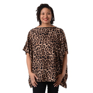 Leopard Print Blouse with Open Shoulder Design in Brown (Free Size / Length72 cm)
