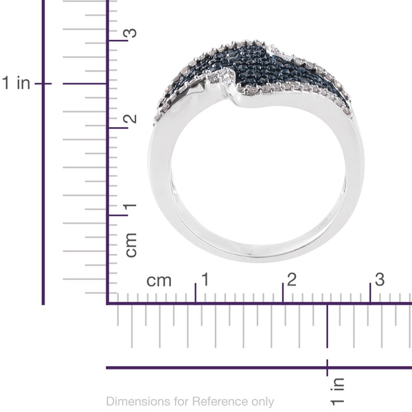 Designer Inspired Blue Diamond (Rnd), White Diamond Ring in Platinum Overlay Sterling Silver 1.000 Ct.