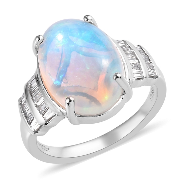 Close Out Deal- RHAPSODY 950 Platinum AAAA Ethiopian Welo Opal (Ovl 14x10mm) and Diamond Ring 4.300 