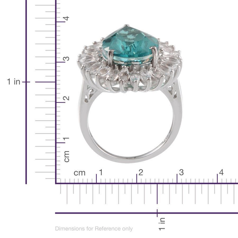 Paraiba Tourmaline Colour Quartz (Pear 9.00 Ct), White Topaz Ring in Platinum Overlay Sterling Silver 11.750 Ct.