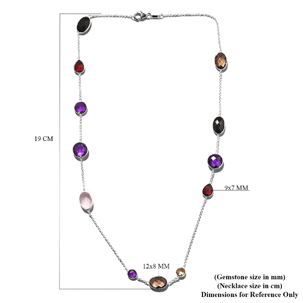Rose Quartz, Amethyst and Multi Gemstone Station Necklace (Size - 20) in Sterling Silver 17.71 Ct, Silver wt 5.00 Gms