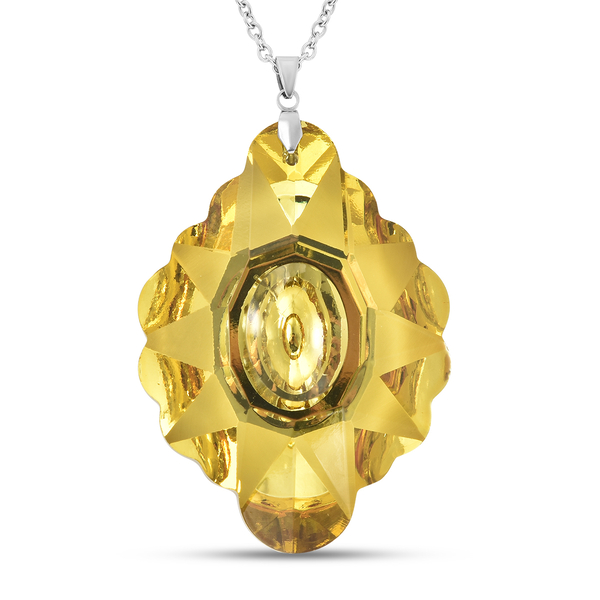 Simulated Yellow Sapphire Pendant with Chain (Size 24) in Stainless Steel
