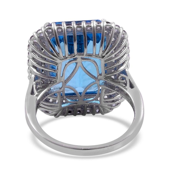 Electric Swiss Blue Topaz (Oct 17.75 Ct), Iolite and White Topaz Ring in Platinum Overlay Sterling Silver 19.000 Ct.