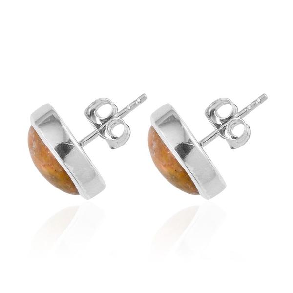 Bumble Bee Jasper (Rnd) Stud Earrings (with Push Back) in Platinum Overlay Sterling Silver 9.250 Ct.