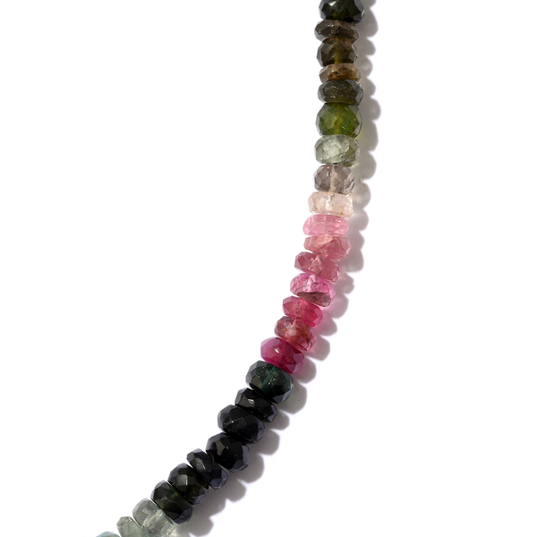 One Time Deal - AAA Rainbow Tourmaline (Rnd) Beads Necklace (Size 18) in Platinum Overlay Sterling Silver  63.900 Ct.
