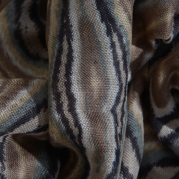NEW FOR SEASON - Hand Screen Printed Chocolate, Black and Multi Colour Printed Scarf (Size 180x55 Cm)