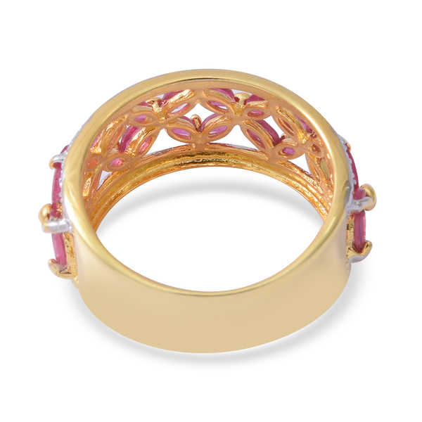 African Ruby (Mrq) Floral Ring in Yellow Gold Overlay Sterling Silver  2.520 Ct..