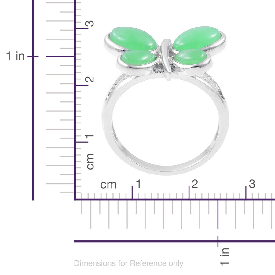 Green Jade Butterfly Ring in Rhodium Plated Sterling Silver 7.000 Ct.