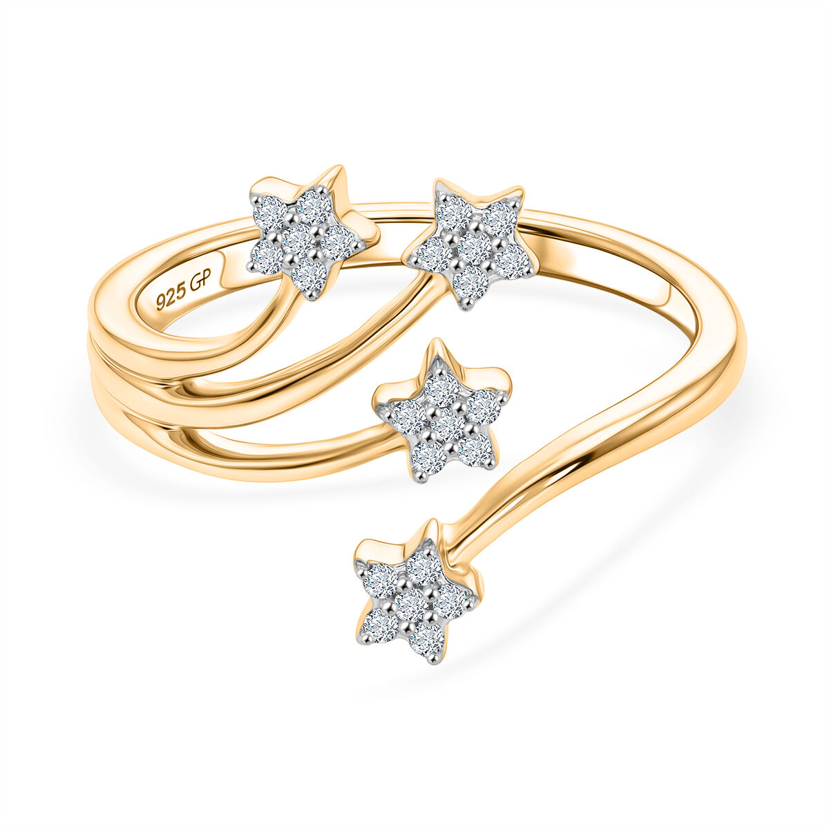 GP - White Diamond & Kanchanaburi Blue Sapphire Star Ring in 18K Vermeil Yellow Gold Plated Sterling
