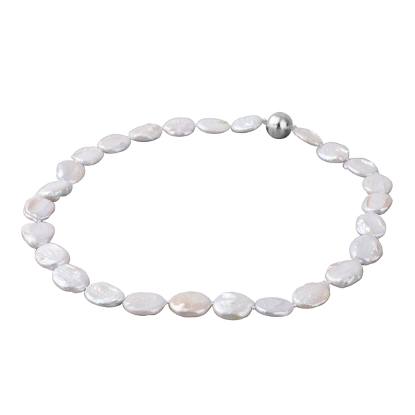 White Keshi Pearl Necklace (Size - 20) With Magnetic Lock in Rhodium Overlay Sterling Silver