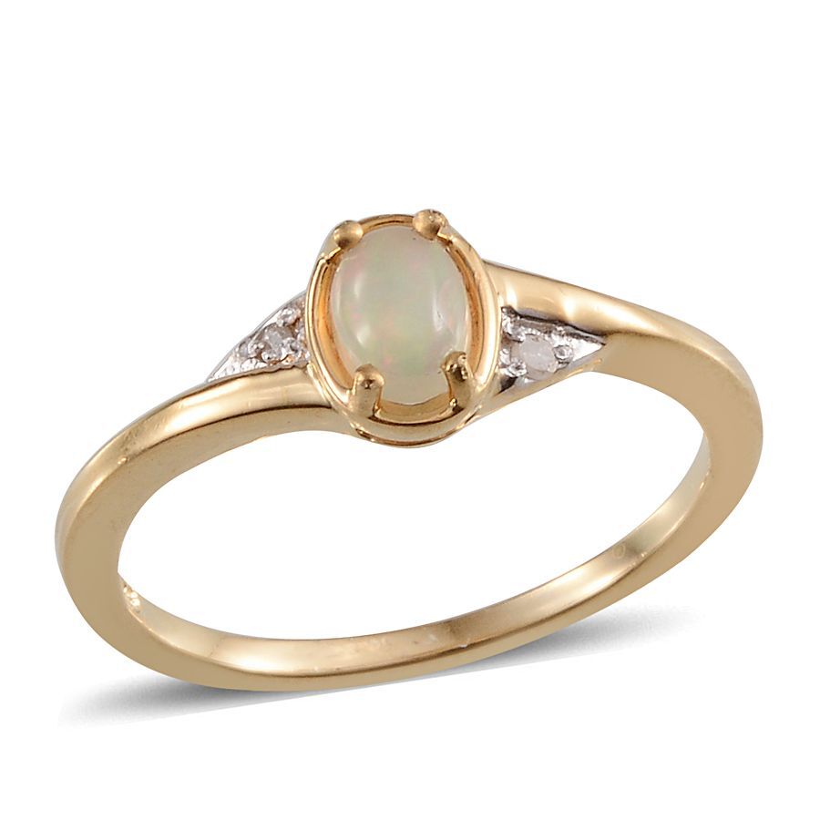Ethiopian Welo Opal (Ovl), Diamond Ring in 14K Gold Overlay Sterling Silver