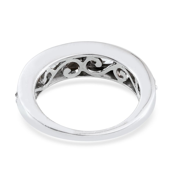 Espirito Santo Aquamarine (Ovl), White Topaz Half Eternity Band Ring in Platinum Overlay Sterling Silver 1.750 Ct.