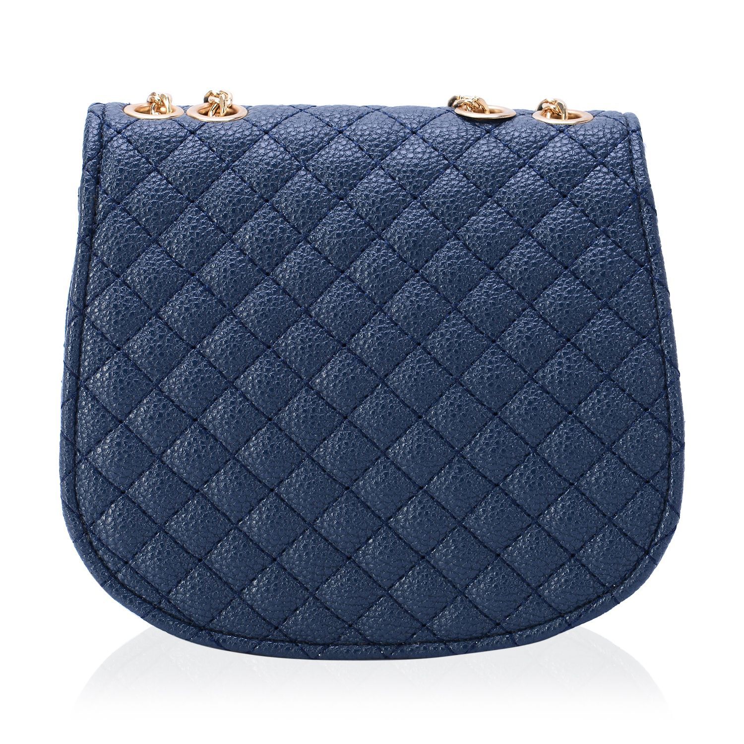 Navy Blue Colour Diamond Pattern Embossed Handbag with Chain Strap (Size 16x15 Cm)