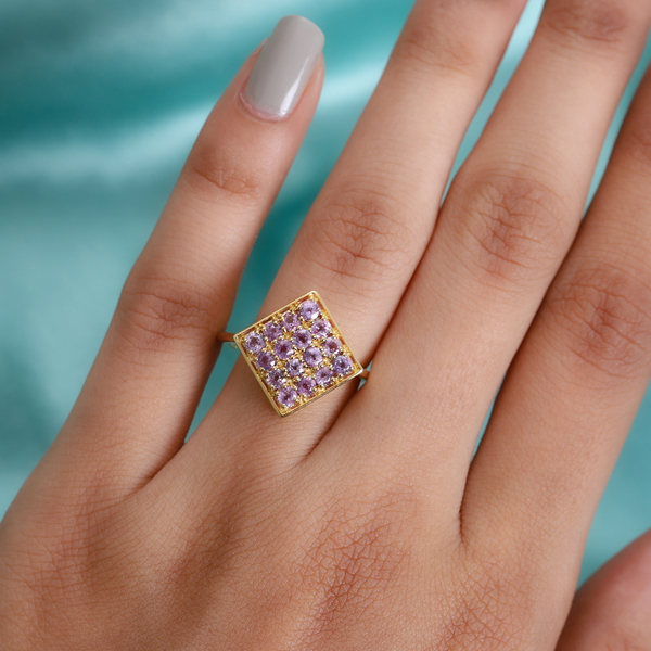 Purple Sapphire Cluster Ring in Yellow Gold Overlay Sterling Silver 1.47 Ct.