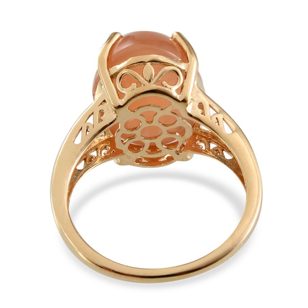 Mitiyagoda Peach Moonstone (Ovl) Solitaire Ring in Yellow Gold Overlay Sterling Silver 9.500 Ct.