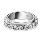 Diamond Spinner Ring (Size P) in Platinum Overlay Sterling Silver