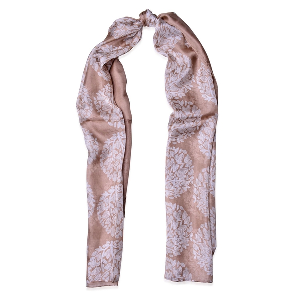 100% Mulberry Silk Brown Colour Tree Printed Scarf (Size 180x110 Cm)