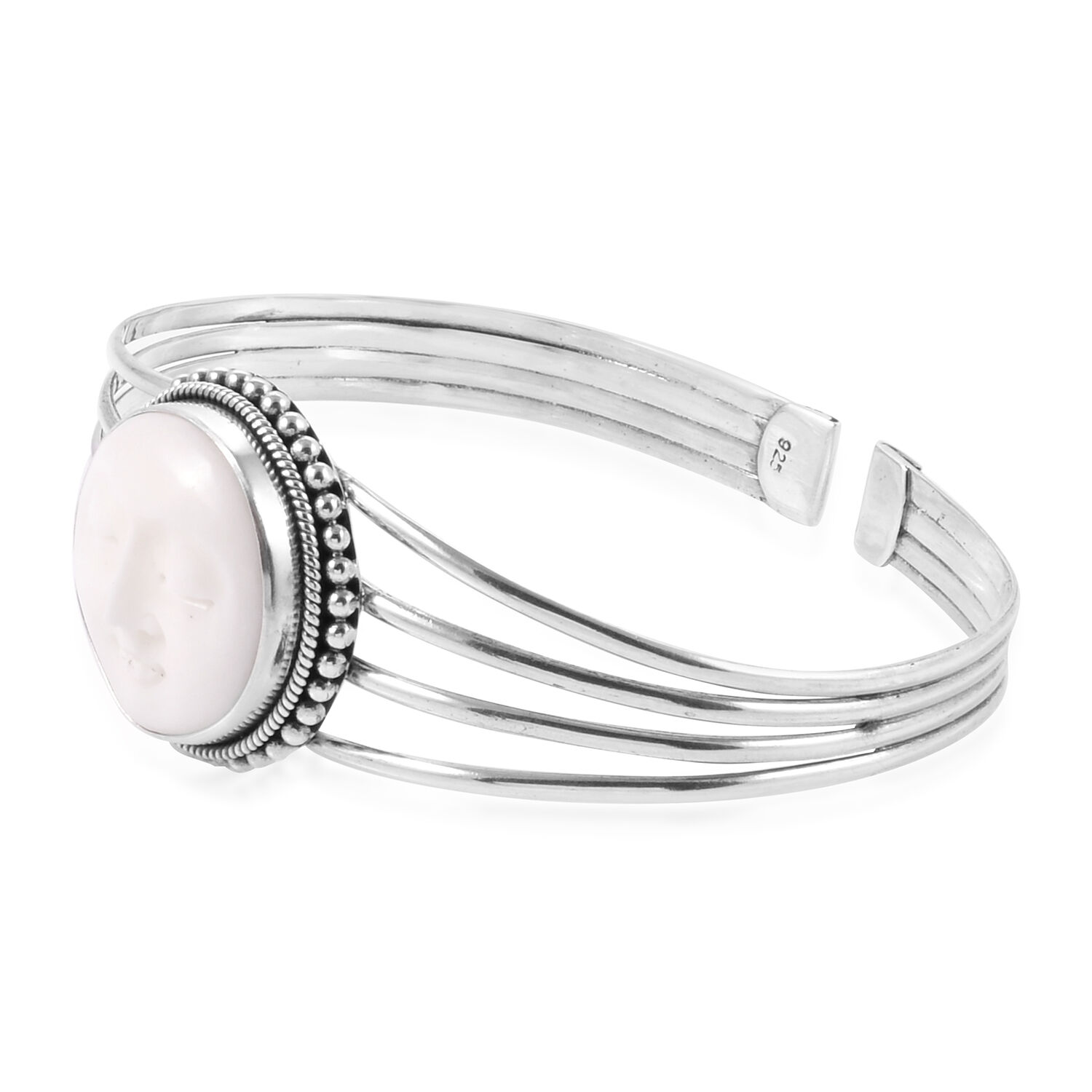 Princess Bali Collection OX Bone Carved Face (Rnd) Bangle (Size 7.5) in Sterling Silver 15.500 Ct.