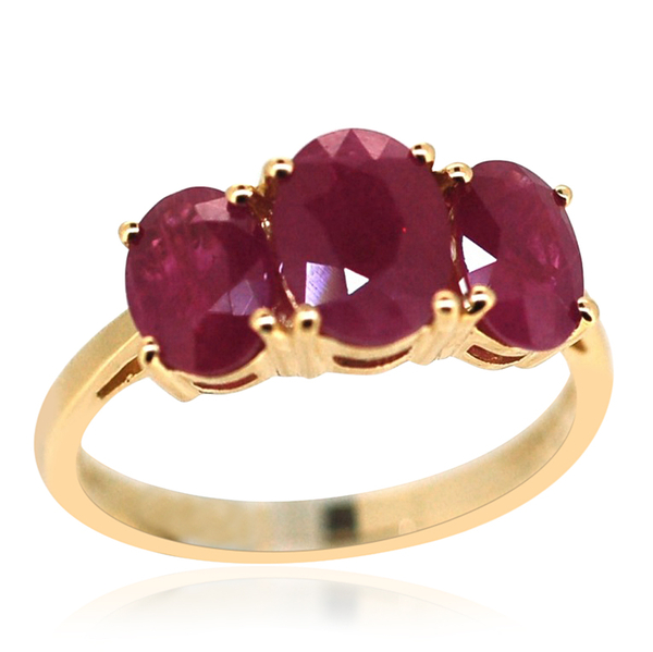 ILIANA 18K Y Gold Ruby (Ovl 1.75 Ct) 3 Stone Ring 3.750 Ct.