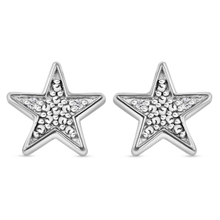 Diamond Star Earrings( With Push Back)  in Platinum Overlay Sterling Silver