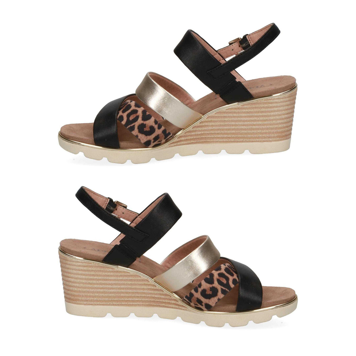 Caprice Leather Animal Print Wedge Sandal
